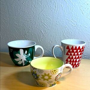 Three Starbucks coffee cups all are Ceramic